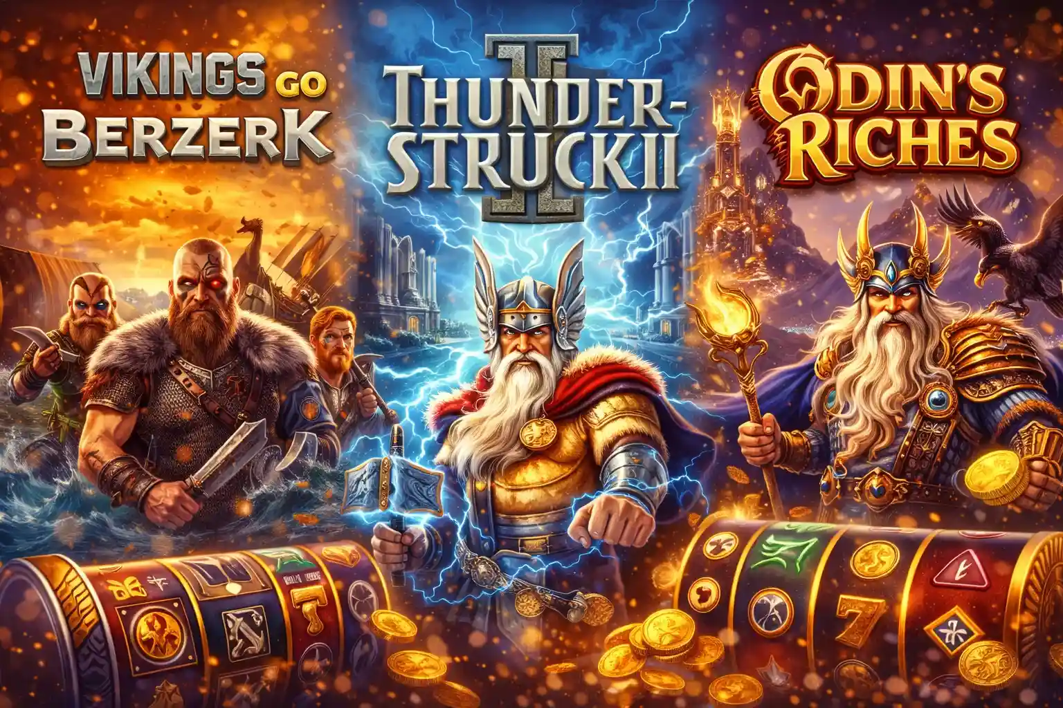 Thor og Odin karakterer fra spilleautomaterne Vikings Go Berzerk og Thunderstruck 2